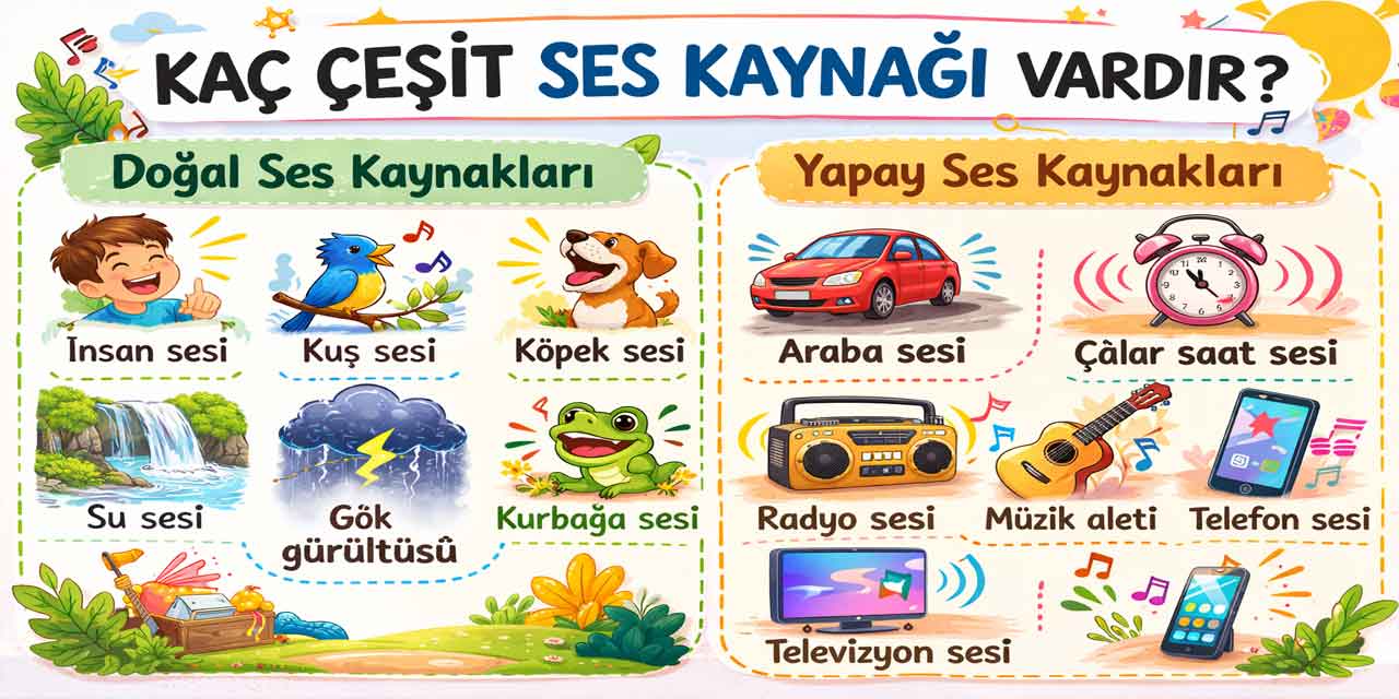 Kaç çeşit ses kaynağı vardır? Bunlara ikişer örnek vererek aşağıya yazınız