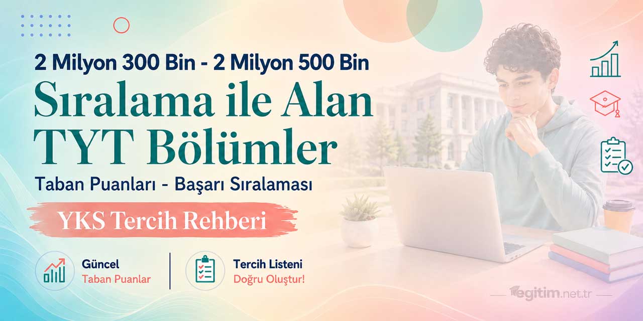 2 Milyon 300 Bin - 2 Milyon 500 Bin Sıralama ile Alan TYT Bölümleri 2026