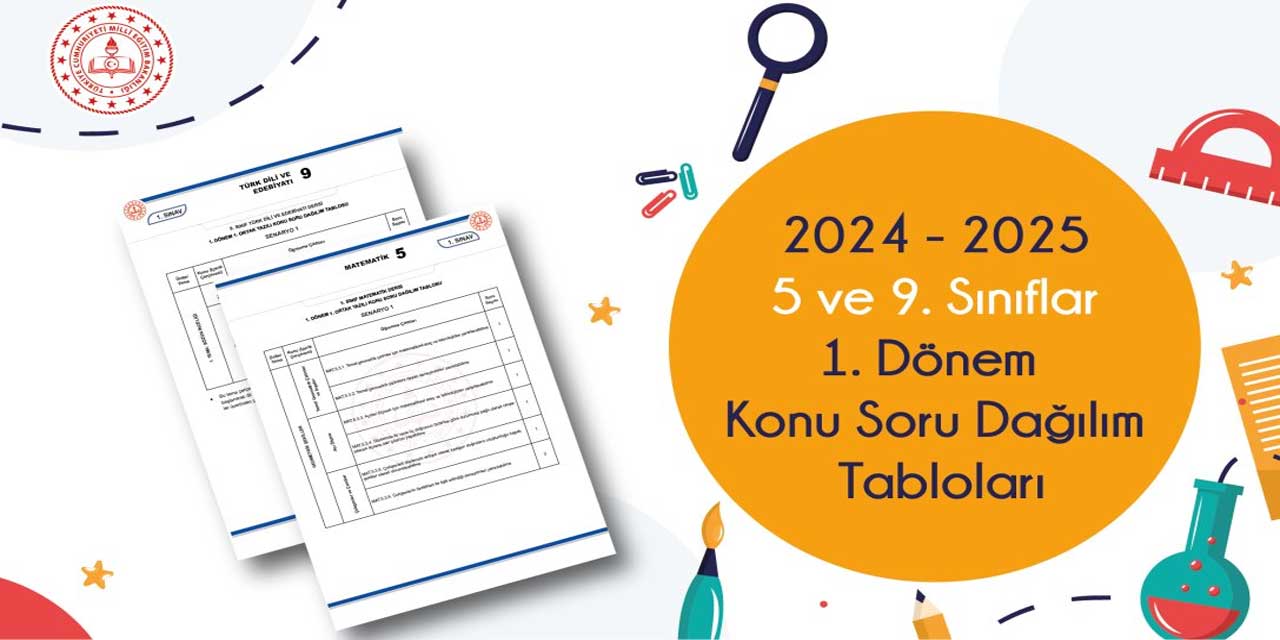 2024-2025 5. ve 9. Sınıf Konu Soru Dağılım Tabloları Yayımlandı